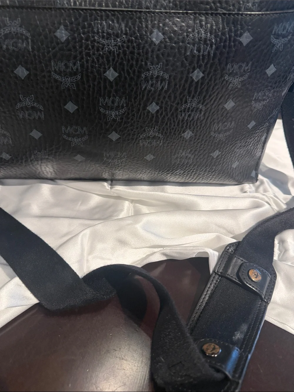 MCM Black Logo Leather Briefcase with Top Handles